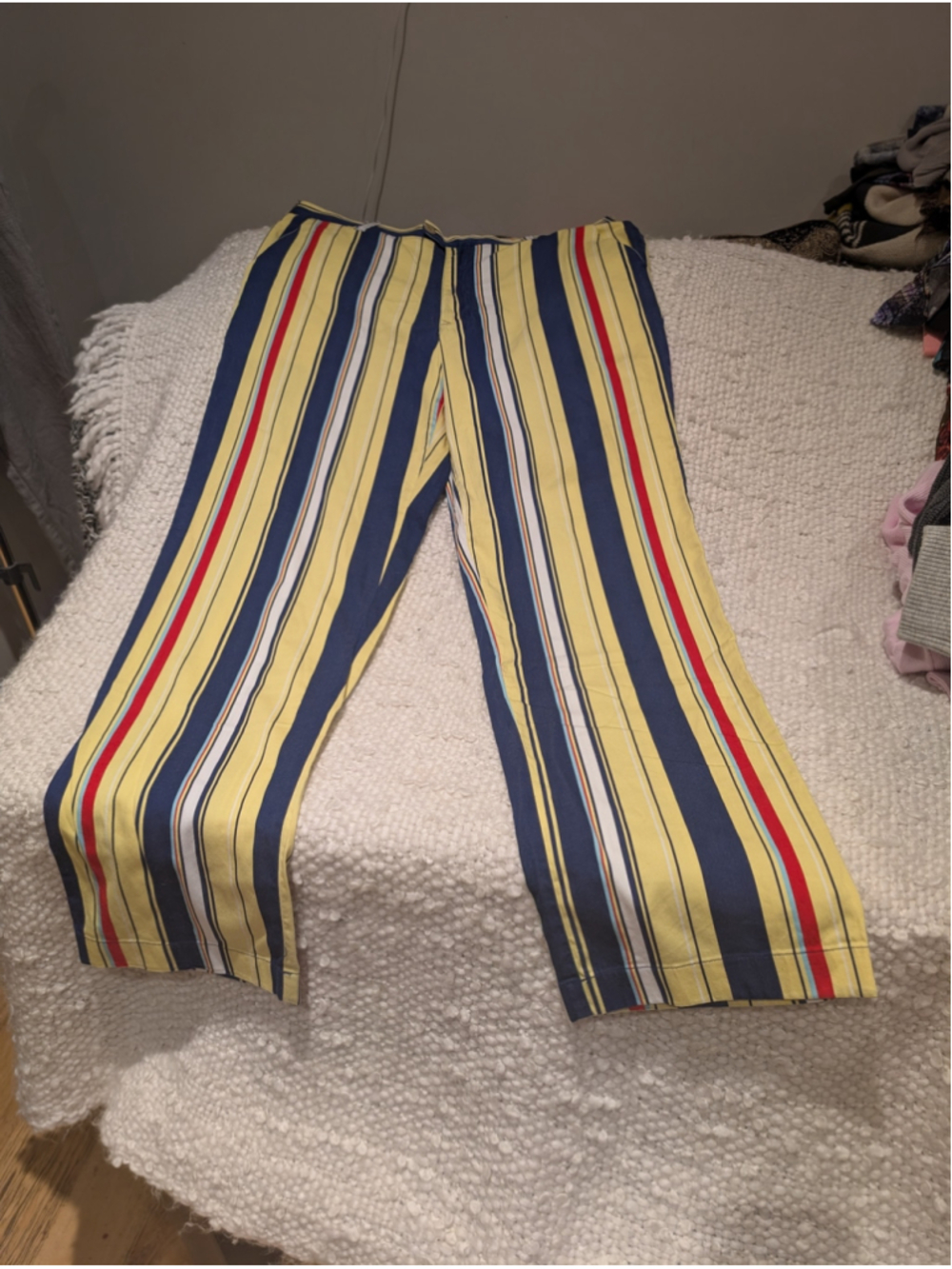 629-Men's Loudmouth Golf Pants Waist 36 Yellow Blue Striped Chinos
